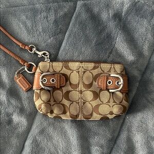 Coach Tan and Brown Signature Wristlet